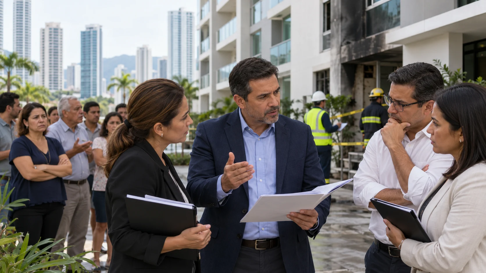 Reunión de inspección y coordinación ante emergencias en una propiedad horizontal